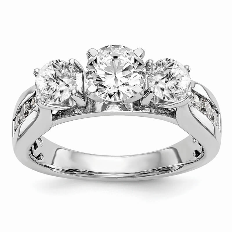JCX393: 14K White Gold Peg Set 3-Stone Diamond Semi-Mount Engagement Ring