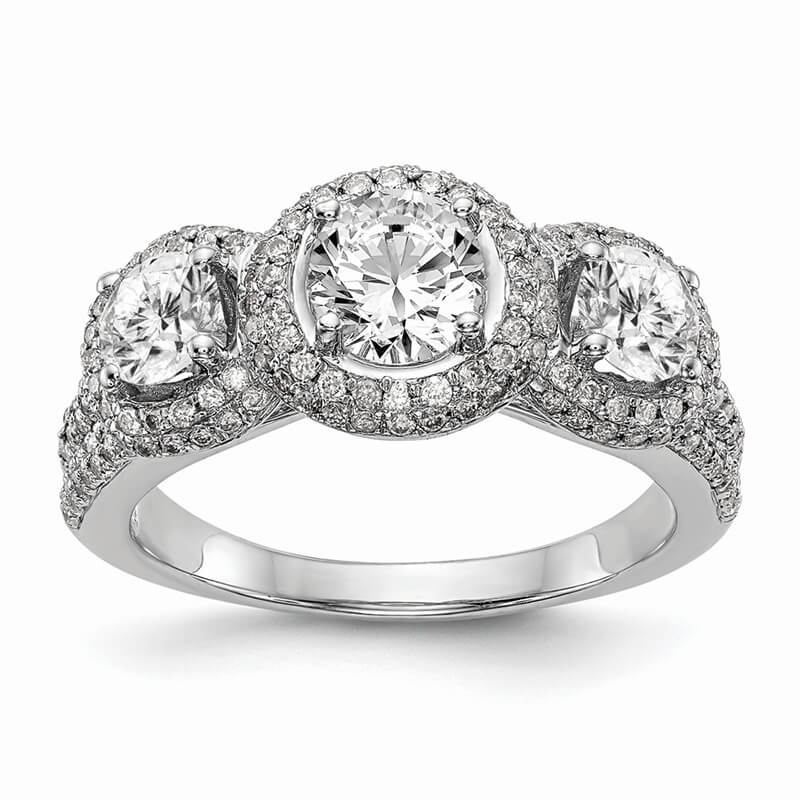 JCX782: 14K White Gold 3-Stone Engagement Ring Mounting