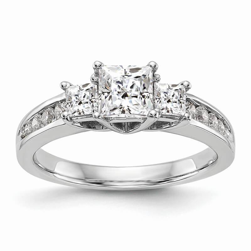 JCX785: 14K White Gold 3-Stone Engagement Ring Mounting