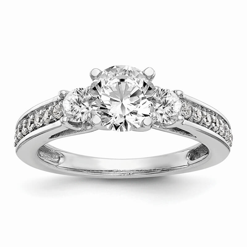14K White Gold 3-Stone Diamond Peg Set Semi-mount Engagement Ring