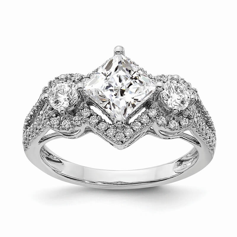 JCX934: 14k White Gold Diamond Semi-Mount 3stone Engagement Ring