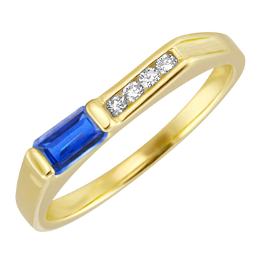 Lab Created Blue Sapphire ''September Birthstone'' and .06cttw Diamond 10kt yellow gold ring