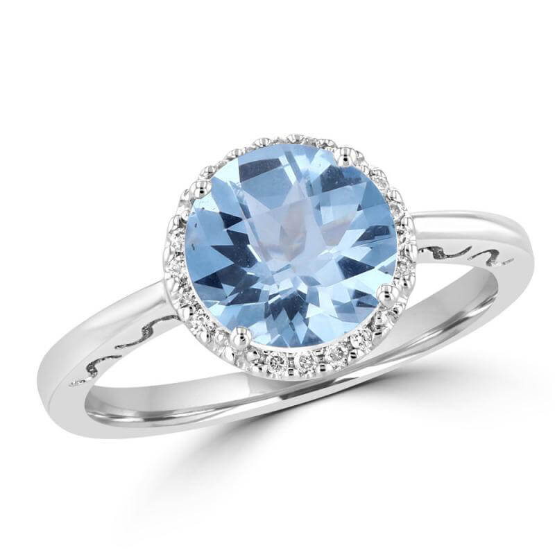 8.5MM ROUND AQUAMARINE HALO RING