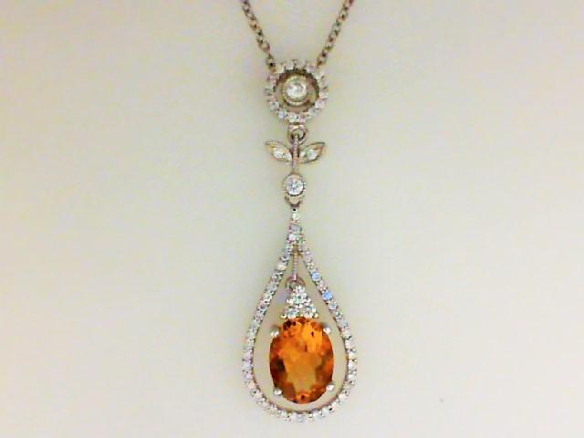 JCSJCS1408: Ladies 18 karat white gold pendant with an oval citrine and round diamonds. 

Length: 16 in.
