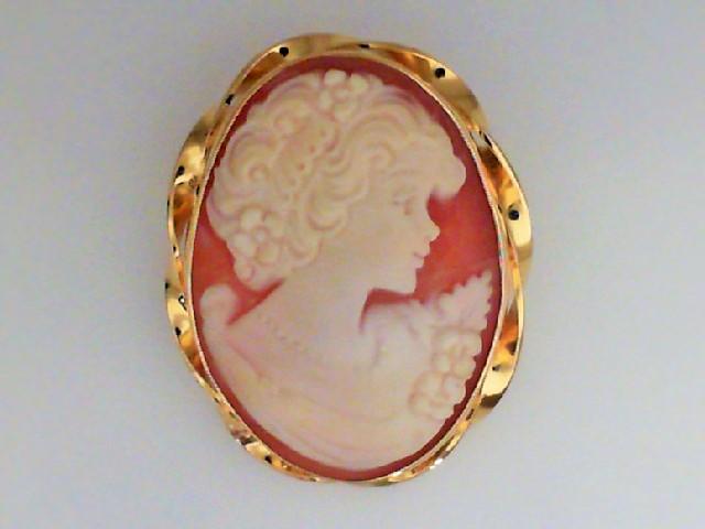 JCSJCS1403: Ladies gold filled oval pink cameo pin.

Measurements: 
1.3 in. x 1.1 in.