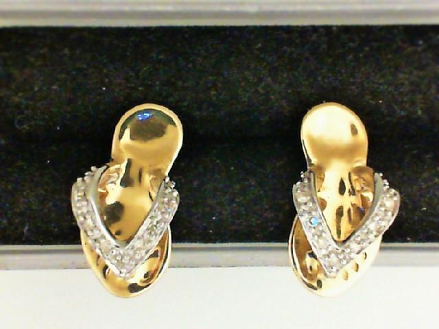 JCSJCS1414: Ladies 14 karat two-tone flip-flops stud earrings with round diamonds.