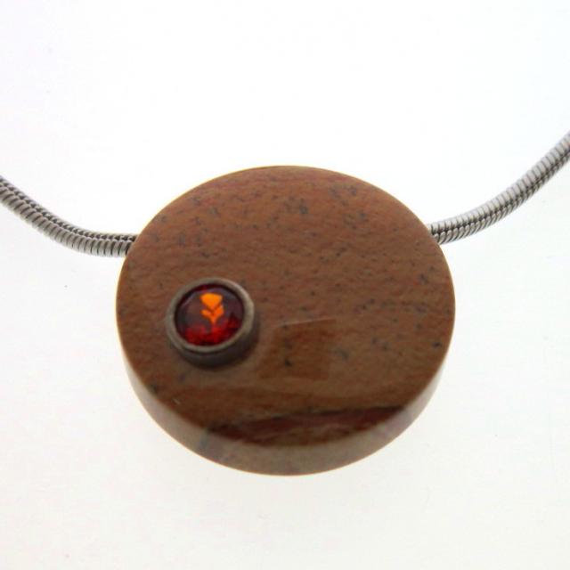 JCSJCS1390: This Pendant has a Fire Citrine from Brazil set into a Golden Desert Agate from Idaho.  It measures 1