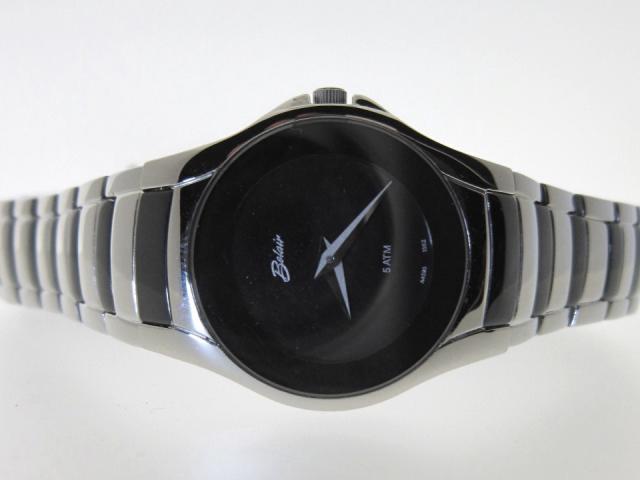 JCSJCS1392: This watch for a women, features the Hot Black look on the dial and the watch band.  A stainless steel watch and water resistant to 5Atm.  Belair, an American company. SOLD
