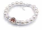JCSJCS1016: Sterling silver MSU enamel bead and white swarovski pearl bracelet