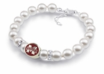 JCSJCS1017: Sterling silver MSU enamel bead with Silver M and maroon background &amp; swarovski pearl bracelet