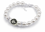 JCSJCS1020: Sterling USM golden eagles enamel bead bracelet with swarovski pearls