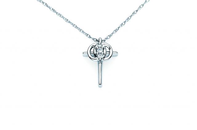 14kt white gold Christian Marriage Symbol - Interlocking rings symbolize your union, with 3 diamo...