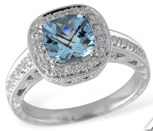 JCSJCS986: 14kt white gold Genuine Aquamarine and diamond ring 1.20ct aquamarine and .33ct diamonds for 1.53ct total gem weight.