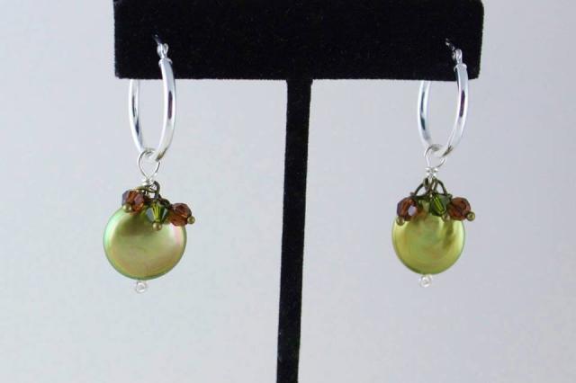 Fried Green Tomato Earrings Sterling silver, freshwater pearls and swarovski crystals