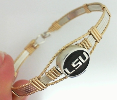 Louisiana State University Bangle - Sterling silver with 14kt gf artist wire accents - 7" - call ...